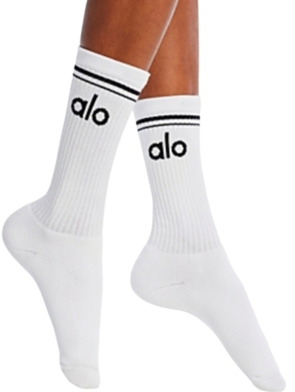 #10  White Athletic Crew Socks with Black Logo One Pair